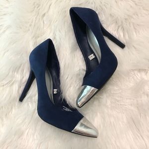 Mossimo Navy Blue Suede Silver Tip Heels